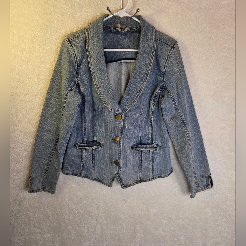 Isabella Bird Denim Jacket Blazer Womens Sz 8 Cotton Spandex Button up Y2K/Retro